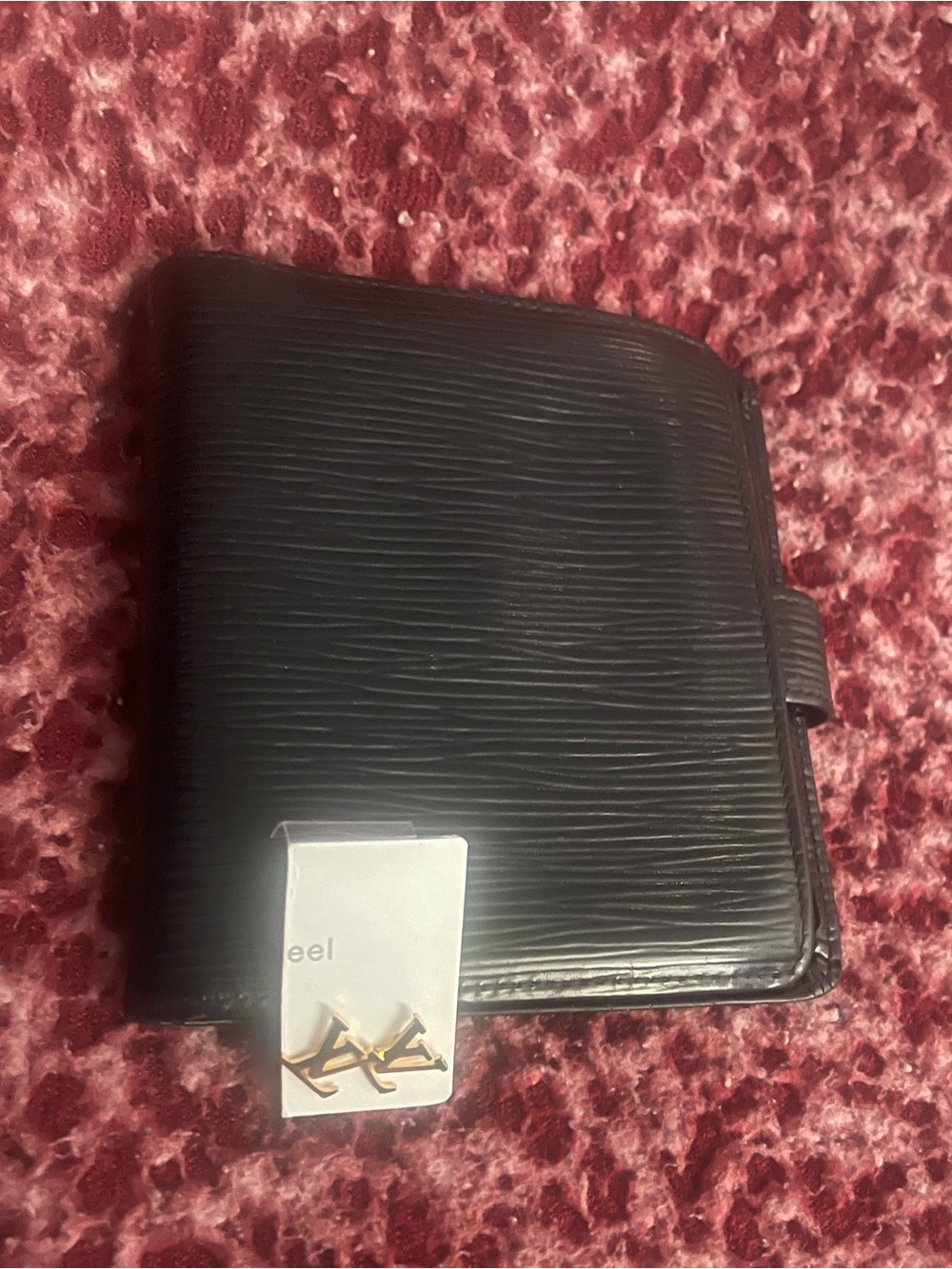 Louis Vuitton Black Leather Snap Wallet & Earrings Set